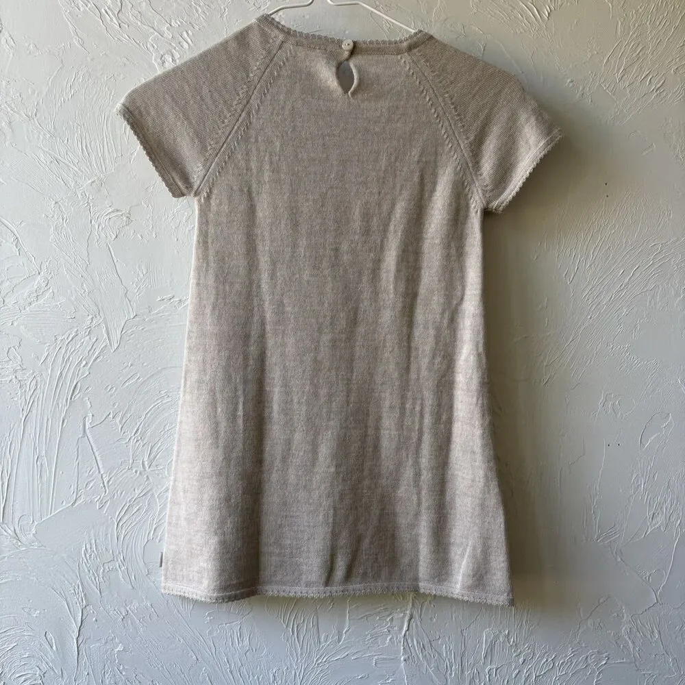 Lillelam Girls 100% Merino Wool Beige A-Line Knit Dress Sheep Knee Sz 104/ 4T